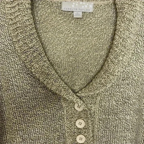 Carolyn Taylor Metallic Shimmer 1/4 Button Pullover Lightweight Knit Sweater - Picture 3 of 6